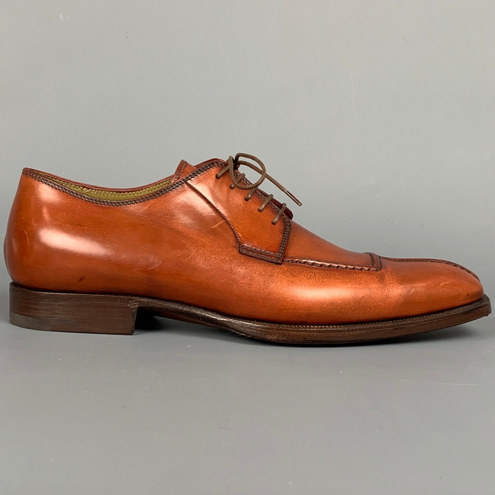 Stefanobi Size 8 Cognac Contrast Stitch Leather Split Toe Lace Up Shoes